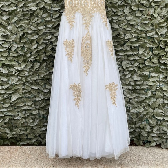 Ivory Gown with Gold and Crystal Design - Juniors - Picture 3 of 7